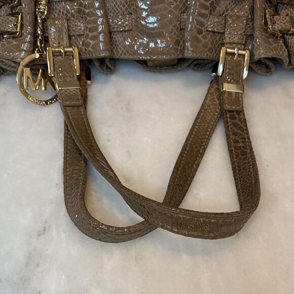 Michael Kors Edie Python Snakeskin Leather Buckle Strap Shoulder Bag - Picture 12 of 16